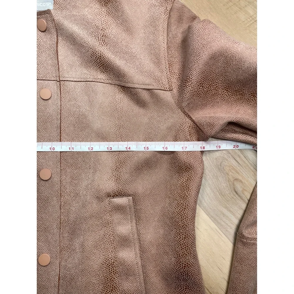Chicos Faux Suede Snakeskin Embossed Snap Front Jacket Blush Tan Size 0 S 4/6 - Picture 8 of 10